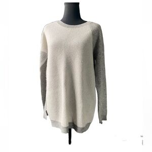 White + Warren Cashmere Two Toned Ribbed Crewneck